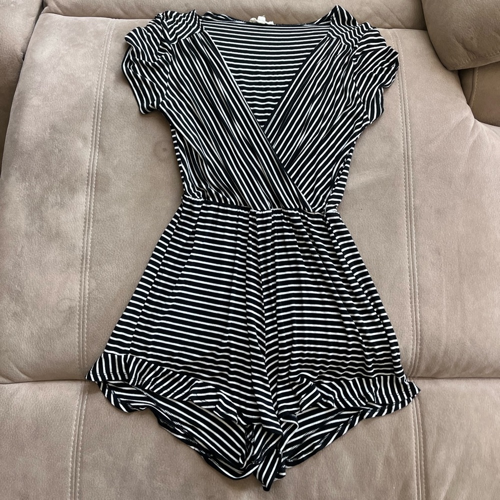 Black and white striped romper